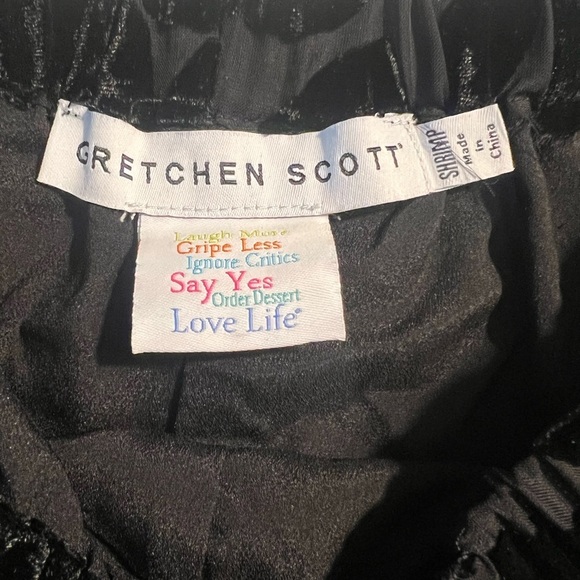 Gretchen Scott Leaf Burnout Velvet Palazzo Pants Sheer Pull On Ankle Black XXS - Picture 6 of 14